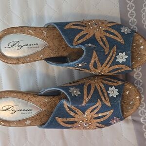 Denim and Cork Floral Mules